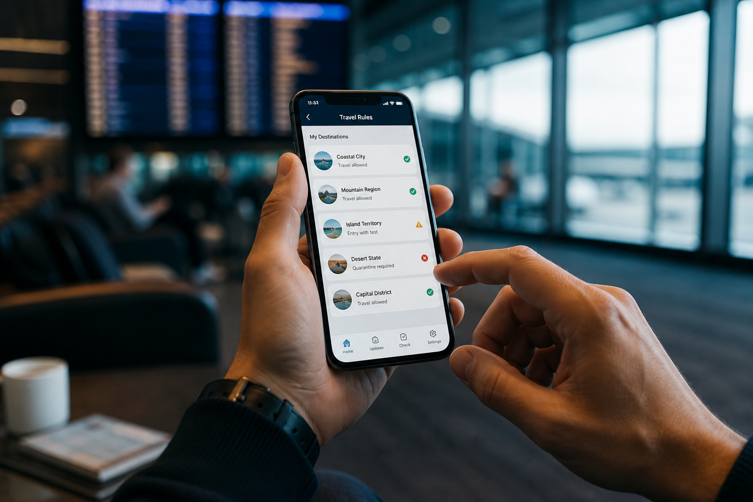 AirportTips on a phone in an airport lounge